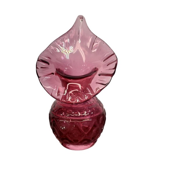 Antique Victorian Cranberry Jack in the Pulpit Vase Hand Blown Diamond Pattern - Picture 1 of 9